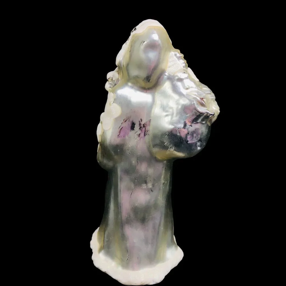 Mercury Glass Santa Christmas Statue Figure Snow Glitter‎ Old World 12” READ